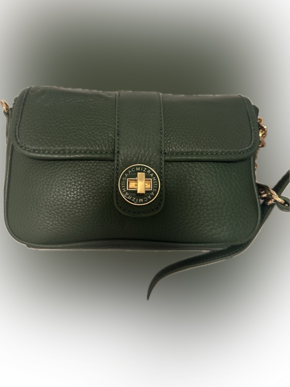 Isaac Mizrahi Deep Green Pebbled Leather Crossbody with Gold Turn-Lock